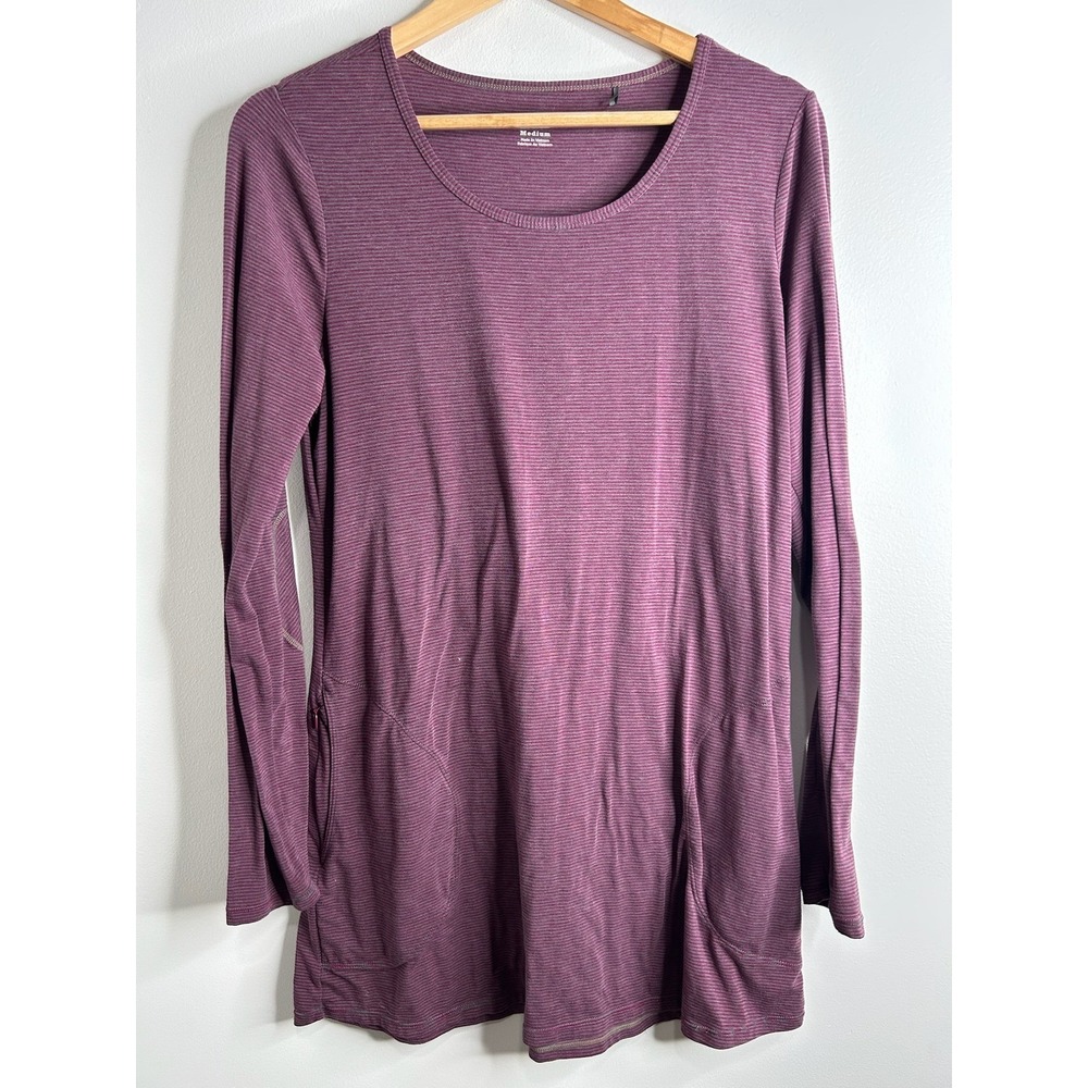 Toad & Co Stripe Long Sleeve Tunic Top Purple Grey Medium‎ Pocket Hiking Outdoor